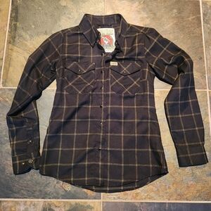 DIXXON Flannel Co. "Stay Gold" Black And Gold Plaid, Women's Size Small